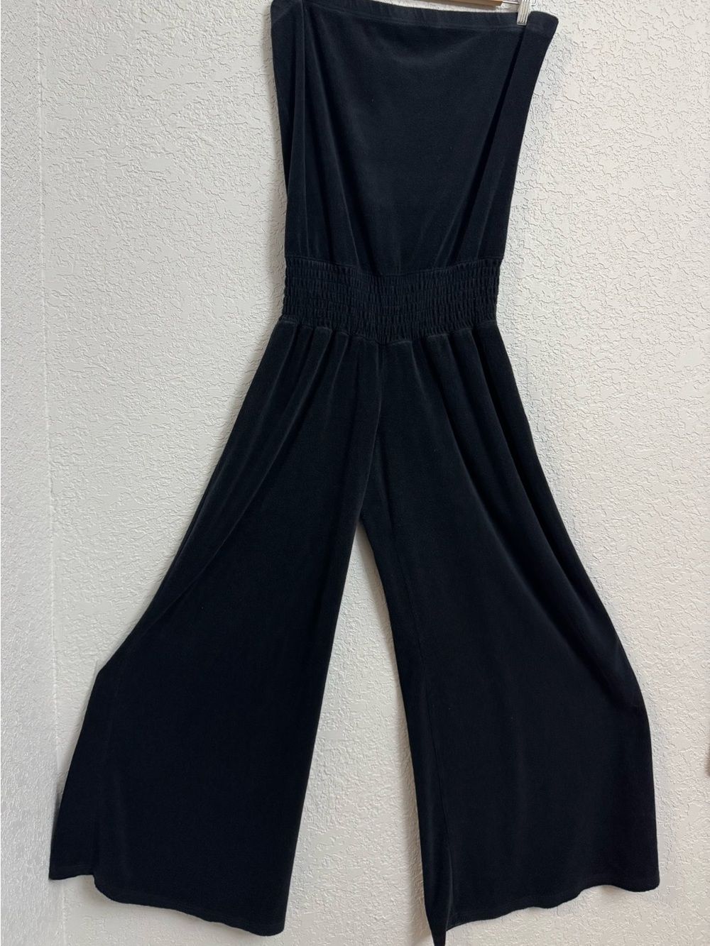 Victoria Secret Y2K Plush & Lush Black Strapless Wide-Leg Terry Cloth Jumpsuit